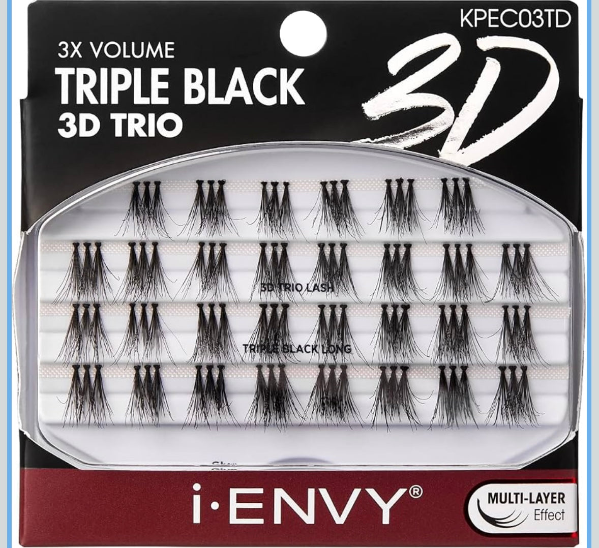 i•ENVY False Eyelashes Triple Black 3D Individual Trio Lashes 3X Volume Eyelash Clusters